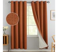 Yakamok Burnt Orange Linen Curtains - 100% Blackout, 72 Inch Long, Room Darkening Textured Curtains for Living Room and Bedroom, 2 Panels with White Liner