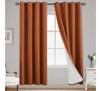 Yakamok Burnt Orange Linen Curtains 100% Blackout 72 Inches Long, Room Darkening Textured Darpes for Living Room Thermal Grommet Bedroom Panels with White Liner(52x72 inch, 2 Panels)