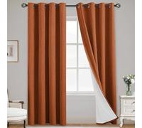 Yakamok Burnt Orange Linen Curtains 100% Blackout 84 Inches Long, Room Darkening Textured Darpes for Living Room Thermal Grommet Bedroom Panels with White Liner（52x84 inch, 2 Panels）