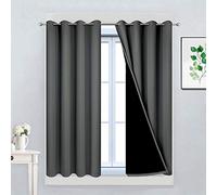 Yakamok Dark Gray 100% Blackout Curtains Energy Saving Thermal Insulated 2 Thick Layers Completely Blackout Drapes with Black Liner for Bedroom (52Wx45L,Dark Grey, 2 Panels)