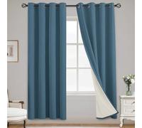 Yakamok Dusty Blue Linen Curtains 100% Blackout 72 Inches Long,Room Darkening Textured Drapes for Living Room Thermal Grommet Bedroom Curtains 2 Panels with White Liner