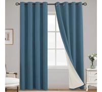 Yakamok Dusty Blue Linen Curtains 100% Blackout 84 Inches Long,Room Darkening Textured Drapes for Living Room Thermal Grommet Bedroom Curtains 2 Panels with White Liner