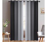 Yakamok Greyish White and Black Ombre Curtains for Bedroom, Light Blocking Gradient Color Drapes, Room Darkening Thermal Insulated Grommet Window Curtains for Living Room(Black, 52x84 Inch, 2 Panels)