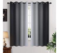 Yakamok Light Blocking Ombre Curtains, Greyish White and Black Gradient Color Curtains, Room Darkening Grommet Window Drapes for Bedroom(Black, 52x63 Inch, 2 Panels)