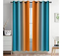Yakamok Ombre Blue and Orange Curtains for Bedroom, Gradient Room Darkening Curtains, Grommet Thermal Insulated Light Blocking Window Drapes/Curtain for Living Room,52 x 72 Inch,2 Panels