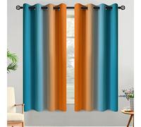 Yakamok Ombre Orange and Blue Curtains for Bedroom, Gradient Room Darkening Curtains, Grommet Thermal Insulated Light Blocking Window Drapes/Curtain for Living Room,52 x 63 Inch,2 Panels