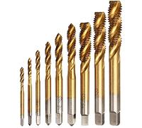 Yakamoz 9pcs Machine Screw Tap Set Titanium Spiral Flute Drill Taps Metric M2 M2.5 M3 M4 M5 M6 M8 M10 M12 Thread Tapping Tool