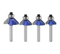 Yakamoz Industrial Grade 4Pcs 1/4 Inch Shank 45 Degree Chamfer Router Bit Set with Top Bearging Bevel Edge Forming Router Bits Cutter Woodworking Tool