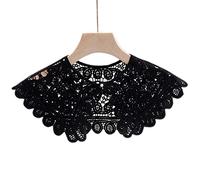 YAKEFJ Hollow Crochet Flowers Detachable Collar Shawl Fake Collar False Collar Black