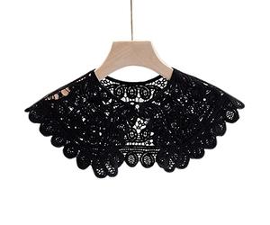 YAKEFJ Hollow Crochet Flowers Detachable Collar Shawl Fake Collar False Collar Black