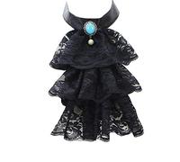 YAKEFJ Lace Jabot Necktie Ruffle Neckwear Collar, Black Lace, One size