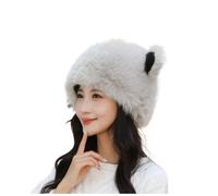 YAKEFJ Women's Winter Faux Fur Hats Fluffy Bucket Hat Russian Style with Ears Cap for Winter