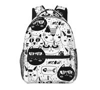 Yakelo Black White Cat Faces Laptop Backpack For Men Women, Multifunctional Lightweight Daypack Bookbag For Daily Commutes Business Travel Hiking
