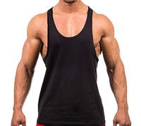 YAKER Men's Blank Stringer Y Back Bodybuilding Gym Tank Tops - Black -
