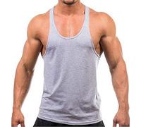YAKER Men's Blank Stringer Y Back Bodybuilding Gym Tank Tops - Grey -