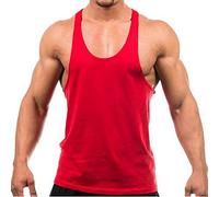 YAKER Men's Blank Stringer Y Back Bodybuilding Gym Tank Tops - Red -