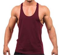 YAKER Men's Blank Stringer Y Back Bodybuilding Gym Tank Tops - Red - Large