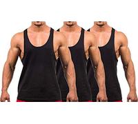 YAKER Men's Blank Stringer Y Back Bodybuilding Gym Tank Tops (S, 3Pcs-Black)