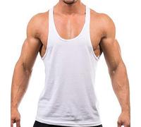 YAKER Men's Blank Stringer Y Back Bodybuilding Gym Tank Tops - White -