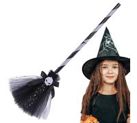 yakermur Broom Halloween Witch Costume - Fairy Tale Witch Costume for Girls | Skull Broom Ribbon Hat Costume for Theme Party, Party