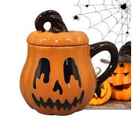 yakermur Halloween Mug, Pumpkin Ceramic Cup with Lid and Handle, 350ml Cute Funny Drinkware for Fall Kitchen Tea Drinking Coffee Beer Juice