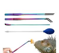 yakermur Long Aquarium Tweezers, Terrarium Tools - Aquarium Feeding Set 4 Pieces with Rubber Tip - Comfortable Professional Terrarium Reptile Supply for Gecko Beard Dragon