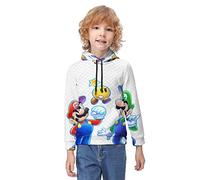 YAKESTYLE Super Mario 3D Kids Boys Girls Hoodies Print Hoodie Game Characters Long Sleeve Pullover Sweatshirt Hoodiewith Kangaroo Pocket 7-9Y