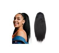 Yaki Kinky Straight Ponytail Drawstring Human Hairs Extensions Natural Brazilian Clip in Afro Remy Hair Pieces for Daily Use(22INCH)