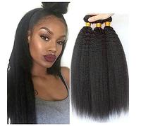 Yaki Straight Brazilian Virgin Human Hair Bundles Full Head Thick Kinky Straight Weave Human Hair Natural Black Color Can be Dyed 3 Bundles Total 300g 20 20 20 Inch