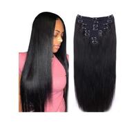 Yaki Straight Clip in Hair Extensions Real Human Hair 8Pcs Brazilian Human hair Clip ins for Black Women, Natural Soft Human Hair Natural Black Easy Installation and Removal(20inches)