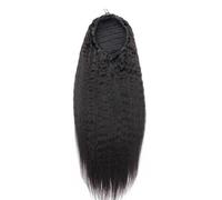 Yaki Straight Human Hair Ponytail Extension for Women,Natural Black Fluffy Drawstring Pony Tails for Daily Use(14 inch)