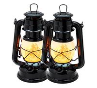 YAKii 2 Pack LED Vintage Flame Lantern Metal Outdoor Hanging Lantern with Dancing Flame Battery Operated Halloween Lamp Outdoor Indoor Decoration(Black)