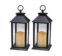 YAKii Hanging Glass Panes Lantern Portable Led Candle Light Operated by 3AAA Batteries for Garden Yard, Indoor & Decoration,Pack of 2(Black)