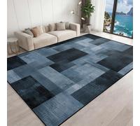 YAKINOE Modern Abstract Geometric Area Rug 120x170cm Navy Blue Gray Patchwork Rug Distressed Vintage Rugs Irregular Minimalist Geometric Carpet Washable Non-Slip Floor Mat for Bedroom Living Room