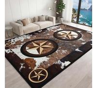 YAKINOE Western Texas Star Rug 150x240cm Rustic Southwestern Rugs, Vintage Brown Cow Print Area Rug, Geometric Star Carpet Washable Non-Slip Floor Mat for Living Room Cabin Decor