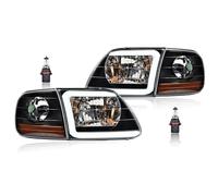 YAKISA Car Headlight Assy For F 150 For Expedition 1997-2002 Lens Black Housing Driver/Passenger 2pcs LED Headlights Assembly Car Headlamps Assembly