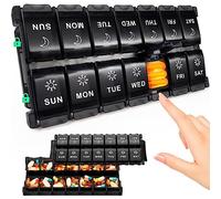 Yaklim Large 7 Day Pill Organiser AM PM, Push Button Pill Box, Black