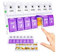 Yaklim Large 7 Day Pill Organiser AM PM, Push Button, Purple & White