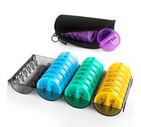 Yaklim Monthly Pill Box Organiser: Large Monthly Pill Organiser 2 Times a Day 4 W aily Round Pill Container with Portable Case - 28 Day Travel Medicine Storage Box for Vitamin Holder (4 Colors)
