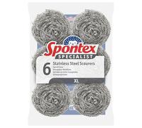 Spontex Specialist Stainless Steel Scourers | XL | Tough Metal Scourers for Professional Washing Up, Grease Removal and Dish Scrubbing | 6 Pack