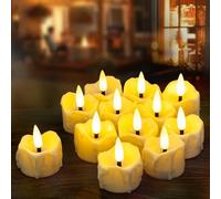 Yakpo 12 Pack LED Timer Tea Light Battery Operated, Flameless Flickering Votive Tealight Timer Candles, Small Electric Flicker Fake Candle Bulk for Christmas Party Halloween Pumpkin Light Decorations