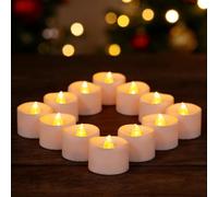 Yakpo 12 Pack Warm Yellow Battery Operated LED Timer Tea Lights, Flameless Flickering Timer Tealight Candles, Electric LED Fake Votive Candles Bulk for Christmas Halloween Pumpkin Light Decorations