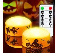Yakpo 2 Pack LED Halloween Pumpkin Lights with Remote and Timer, Battery Operated Flameless Flickering Orange Jack-o'-Lanterns, Electric Orange Halloween Candle Light for Outdoor Pumpkins Decorations