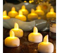 Yakpo 24 Pack Flameless Waterproof LED Floating Tea Lights, Battery Operated Outdoor LED Votive Candle, Warm White Flickering Tealights Candles Bulk for Wedding Party, Vase, Pond, Tub, SPA Decorations