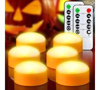 Yakpo 6 Pack LED Halloween Pumpkin Lights with Remote and Timer, Battery Operated Flameless Flickering Orange Jack-O'-Lanterns, Orange Electric Halloween Candle Light for Outdoor Pumpkins Decorations
