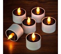 Yakpo 6 Pack Warm Yellow Outdoor Solar Powered Rechargeable LED Tea Lights, Waterproof Flameless Flickering Solar Candles, Battery Operated Fake LED Votive TeaLights for Window Lanterns Decorations