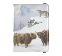 Yaks in Snowy Mountain Family Travel Leather Passport Holder Anti Theft Money Holder for Family Trip Document