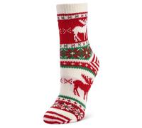 Yaktrax Cabin Socks,Aloe-Infused Double-Layer Cosy Socks with Plush Lining,Ultra-Soft & Fully Cushioned for Warmth & Comfort,Stylish Winter Gift for Indoor & Outdoor Wear,White/Green,UK Size 3-7