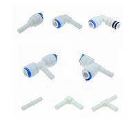 YAKUFAST Reverse Osmosis 1/4 3/8 Hose Connection Quick Coupling 1/4 3/8 Stem L Straight Tee RO Water Aquarium Plastic Joint Pipe Fitting(PE 6.35mm Pipe)