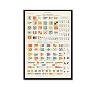 YakuWolf Vintage Nautical print Sailor Sailing Art Code International Nautical Flags Wall Art Canvas Poster Marine Pictures for Living Room Decor (SKU1,12"x16"(30 x 40 cm),Black Metal Frame)